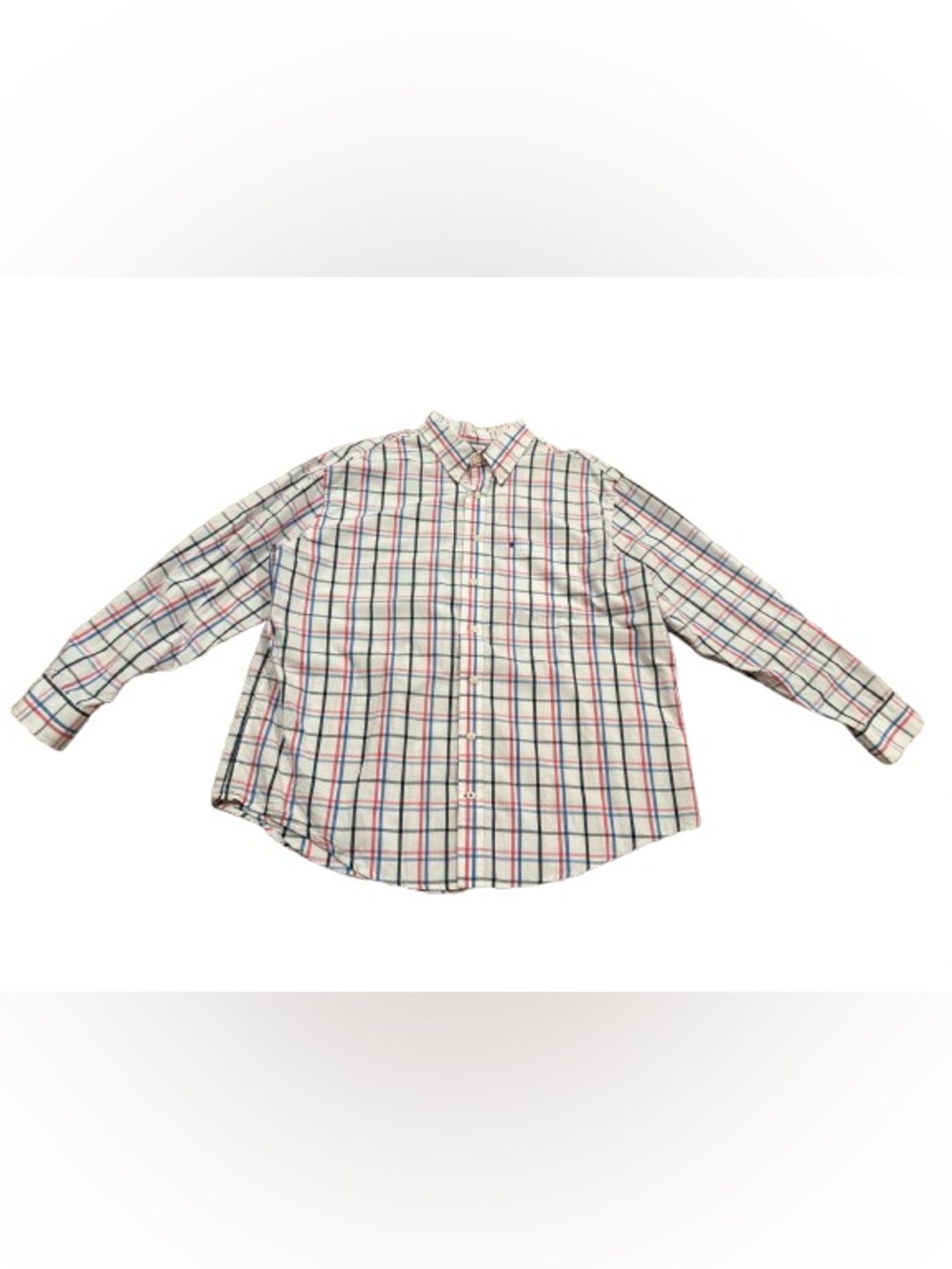 Izod Men’s White Plaid Button-Down Shirt with Blue and Red Stripes Size 2XL